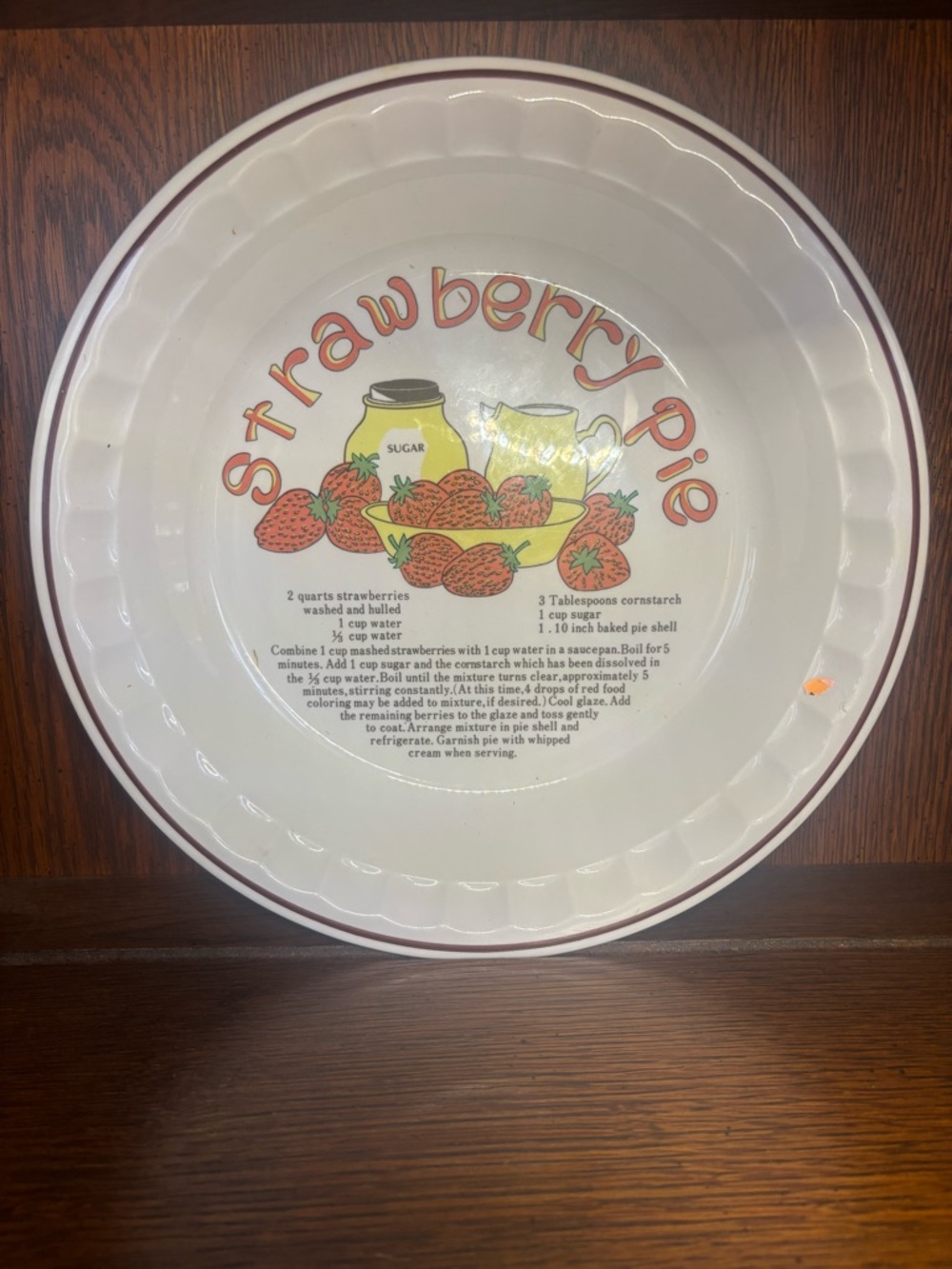 Strawberry Pie Ceramic Serving Plate with Strawberry Graphic